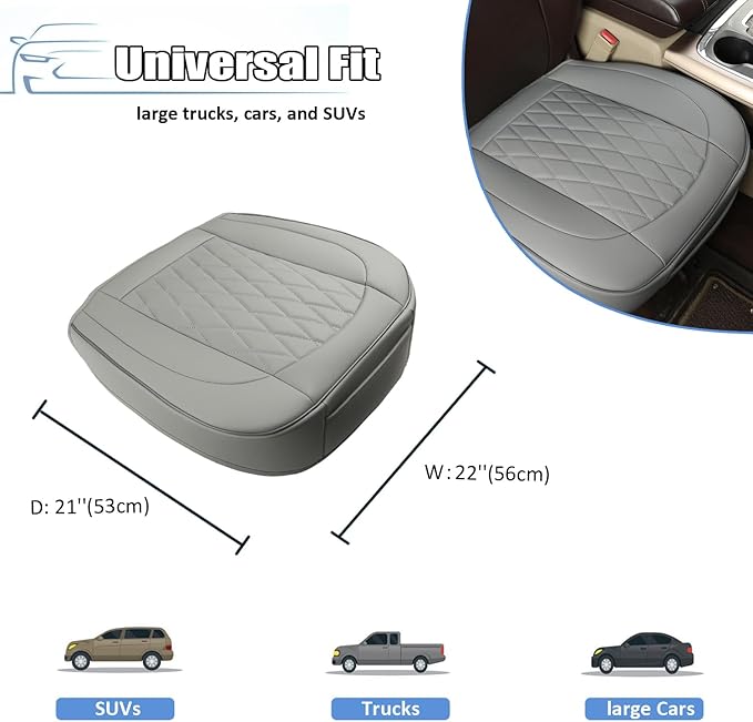 GIANT PANDA Bottom Seat Cover for Trucks&SUV, Front PU Leather Driver Seat Protector Fit for Chevy,Ram,Toyota,GMC,Ford F150 F-Series (Grey-2PCS)