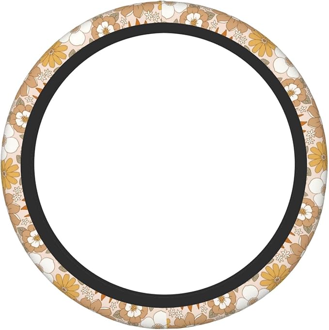 Retro Flowers Steering Wheel Cover for Men Women Universal Car Accessories 15 Inch Neoprene Auto Interior Decor
