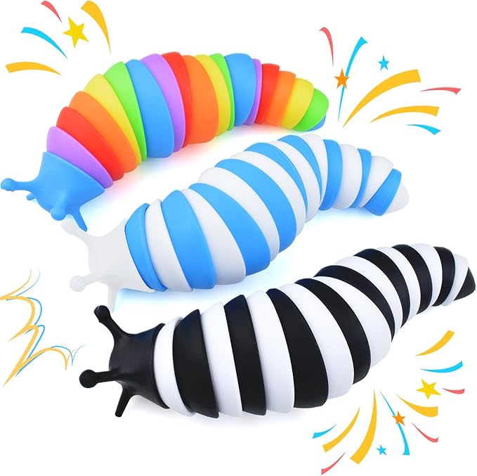 Cevioce Fidget Slug Toy,3Pcs Sensory Slug Fidget Toy for Kids & Adults, Cute 3D Articulated Stim Toy - Easter Gifts for Kids Boys Girls ADHD Autism Easter Basket Stuffers for Kids Toddlers