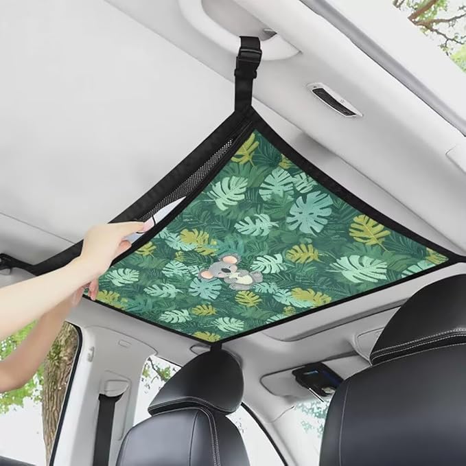 Koala Palm Leaf Car Seat Organizer Roof Storage Tidy Pouch Pocket Car Travel Accessories Suitable for Cars, SUVs