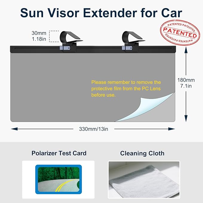 Sun Visor Extender for Car, Visor Extender Attachment for Car, Adjustable Visor Extender Sun Blocker UV400, Polarized Sun Visor Extender, Anti-Glare, UV Protector (2 Pack, Large)