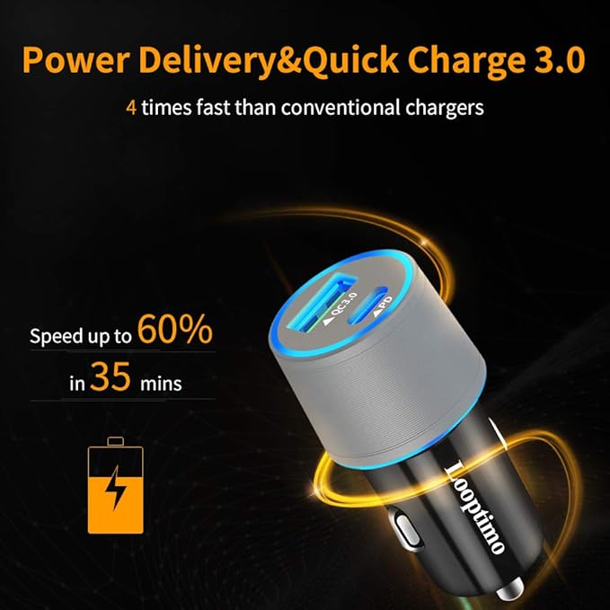 45W Fast USB C Car Charger for Google Pixel 10/10 Pro/10 Pro XL/9/9a/8/7, Galaxy S26/S25 Ultra, Looptimo Android Phone Plug PD & QC3.0 Cigarette Lighter Adapter with Rapid Charging 6.6ft Type C Cable