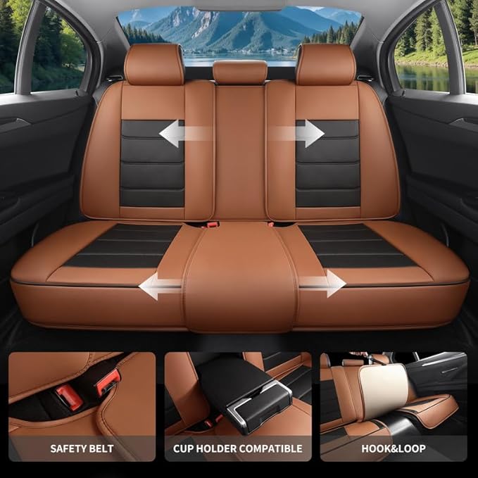 Car Seat Covers Custom Fit for Chevrolet/Chevy Spark 2012-2022 , Premium Faux Leather Waterproof Car Seat Protectors with Lumbar Support, Breathable Anti-Slip Easy to install(Black&Brown,Full set)
