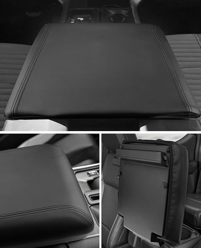 INTGET Center Console Cover for 2025 2026 Ford F150 Accessories Interior 2021 2022 2023 2024 Car Middle Arm Rest Armrest Lid Seat Cover Protector Elbow Cushion Pad(Black Stitches, 2021-2026)