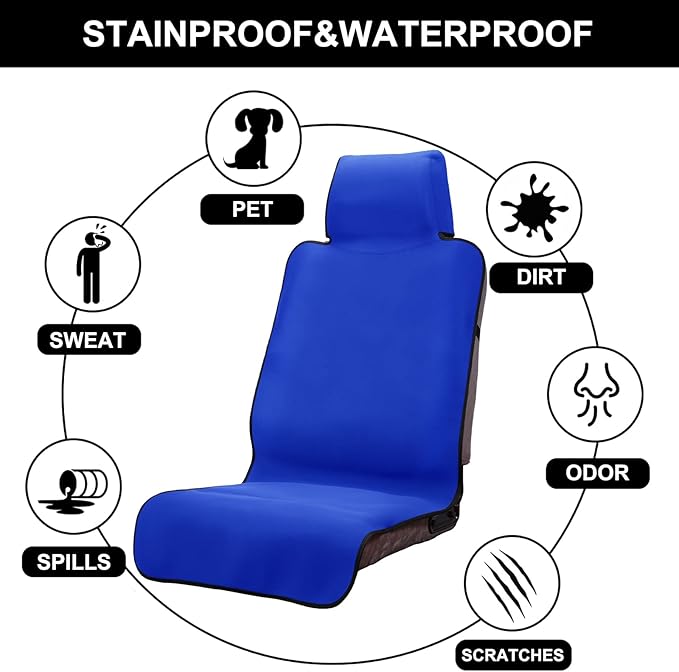 INFANZIA Premium Waterproof Seat Cover Towel Protector Neoprene Universal Fit, Upgraded 100% Washable & Removable Non-Slip Sweat Carseat Towel Covers, Perfect for Gym/Yoga/Workout（Royal Blue,2PCS