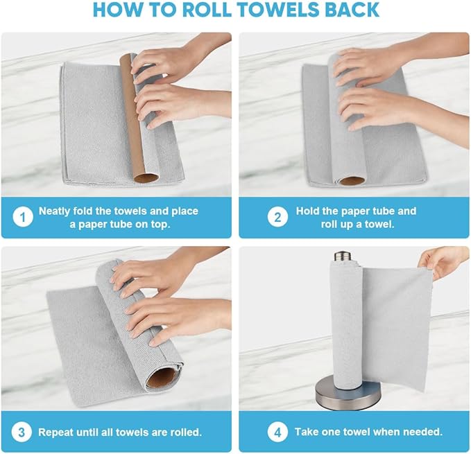 AIDEA Microfiber Cleaning Cloth 330 Sheets 6 Roll, Grey Microfiber Towels for Cars, Shop Towels, Shop Rags Washable, Cleaning Rags Reusable Paper Towels for Automotive, Workshops, House,11×9"