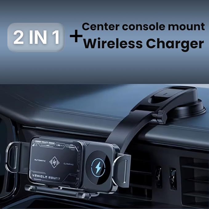Wireless Car Charger Mount, Auto-Clamping Phone Holder with Fast Charging – Wireless Cell Phone Charging Car Mount for iPhone & Android (Dashboard Mount)