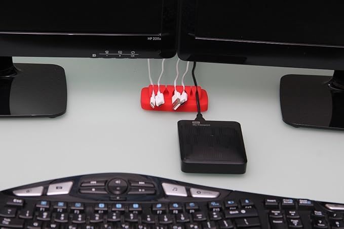 Heaviest Cable Organizer on the Market! Compact and Weighted Desktop Cord Holder and Cable Organizer, Eco-Friendly Silicone, No Bad Smell, Bundled with 4 Reusable Cable Ties! (Red)