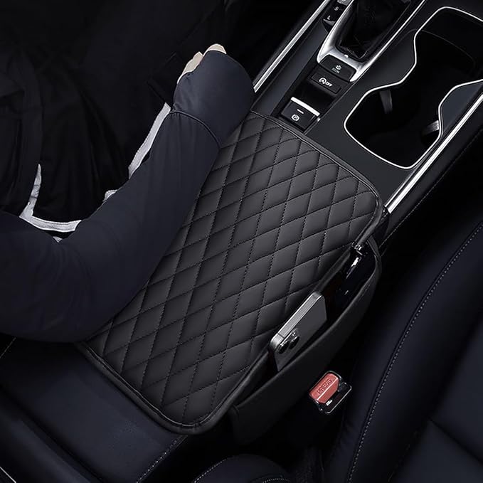 ESKONKE [Upgraded] Car Center Console Cover with 2 Storage Bags - Premium Nappa Leather Armrest Cover, Scratch & Wear Resistant, Waterproof Car Interior Accessories (Grey)