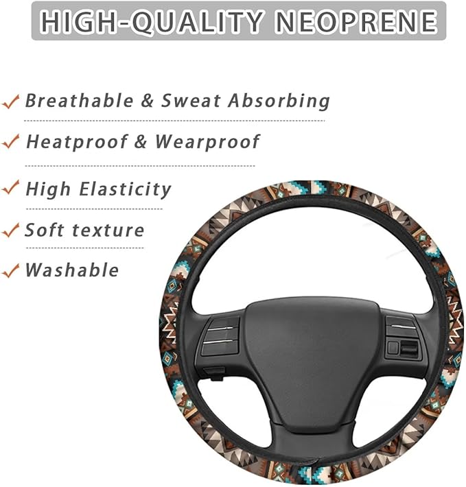 SEANATIVE Aztec Geometric Car Steering Covers Casual Steering Wheel Protector Wrap Around Sweat Absorption Car Interior Accessoriese