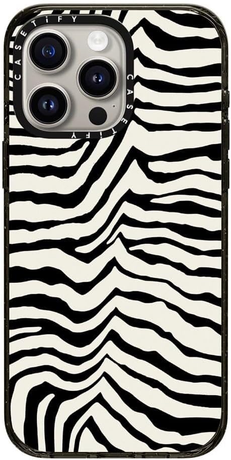 CASETiFY Impact Case for iPhone 15 Pro Max [8.2ft 4X Military Grade Drop Protection/Compatible with Magsafe] - Zebra Stripe- Back to Black - Clear Black