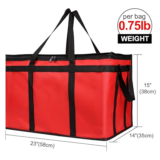 Bodaon Insulated Food Delivery Bag for Pizza Delivery, Grocery Cooler Bag, Food Warmers for Parties, Catering Supplies for Rideshare, Thermal Bags for Cold and Hot Food Carrier (Red, XXX-Large, 1-Pack