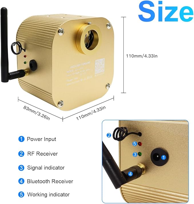 AMKI 16W Twinkle Sound Mode RGBW Light Source Engine Driver Remote/APP Control Starlight Box Motor for Fiber Optic Star Ceiling Light Kit