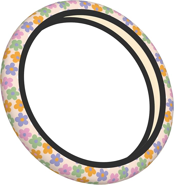 Flowers Floral Steering Wheel Cover Cute Universal 15 Inch Car Accessories Protector for Women Fit Auto SUV Sedan Vans Trucks