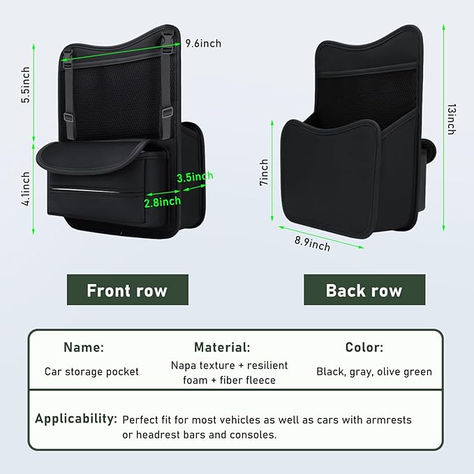 Car Organizer Storage Between Seats, Nappa Leather Auto Handbag Holder for Document Phone Storage, Large Capacity Automotive Console Pocket Purse, Car Accessories (Black)