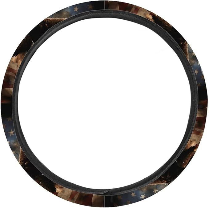 SEANATIVE Eagle US Flag Print Universal 15 inch Auto Car Steering Wheel Cover Neoprene Car Steering Wheel Protector Cover fit Most Car Van Truck SUV