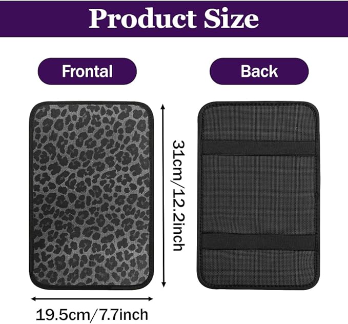 Leopard Cheetah Print African Animal Hunting Auto Center Console Armrest Pad, Car Center Console Cover, Auto Accessories Soft Comfort Armrest Cover Cushion Mat for Most Cars (Black leopard print)