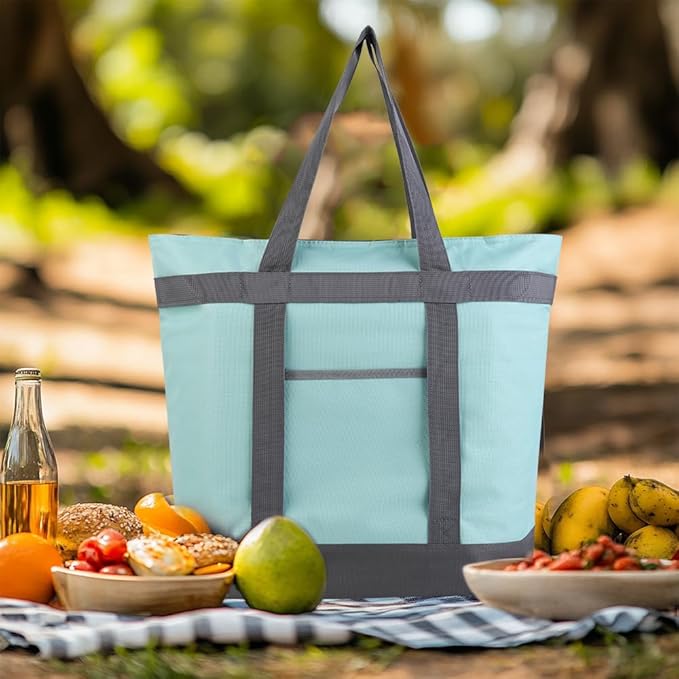 mosago 2PK Reusable Grocery Tote Bags, Insulated Cooler Shopping Bag for Women, Pizza/Food Delivery Bags to Keep Food Hot/Cold for Commercial Food Transport, Cooler Bag for Travel/Picnic, Collapsible