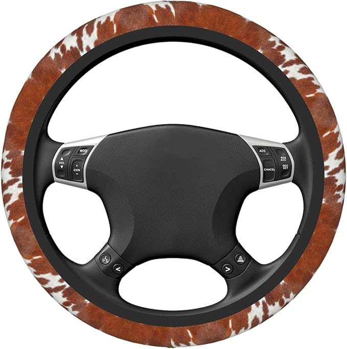 Brown Cow Print Auto Car Steering Wheel Cover Universal 15 Inch Neoprene Interior Decor Protection Accessories