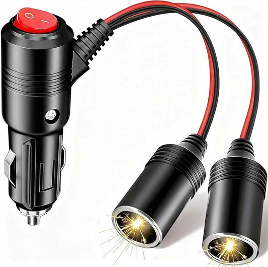 Car Cigarette Lighter Splitter, 12v Splitter Adapter for Car,Supports Fast Charging,1 to 2 Car Cigarette Lighter Splitter Power Charger Port, for 12/24 Volt Cars Vehicle,with on Off Switch
