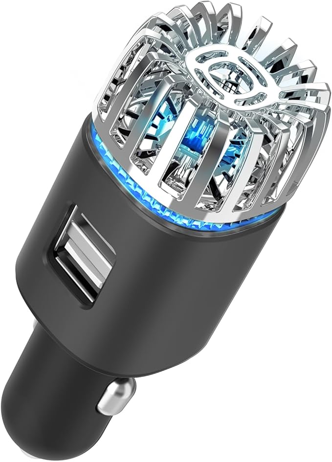 Car Air Purifier Ionizer, 12V Plug-in Car Air Freshener with Dual Fast Charge USB Car Charger, Release 5.6 Million Anion, Removes Dust, Cigarette Smoke, Bad Odors, Black