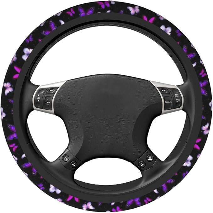 Butterfly Purple Steering Wheel Cover Butterflys Steering Wheel Cover Accessories Universal 2 Pieces Car Coasters Anti Slip Car for Men Women