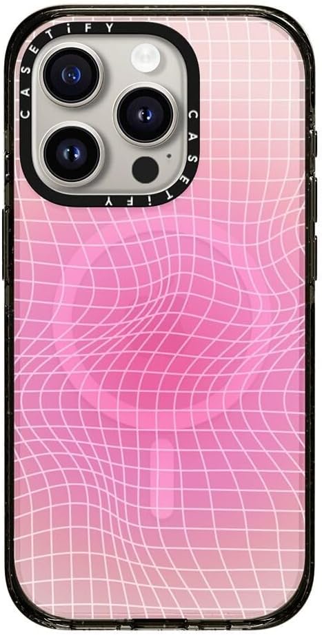 CASETiFY Impact iPhone 15 Pro Case [Slim/Compatible with Magsafe / 8.2 ft. 4X Military Grade Drop Protection] - Pink Light - Clear Black
