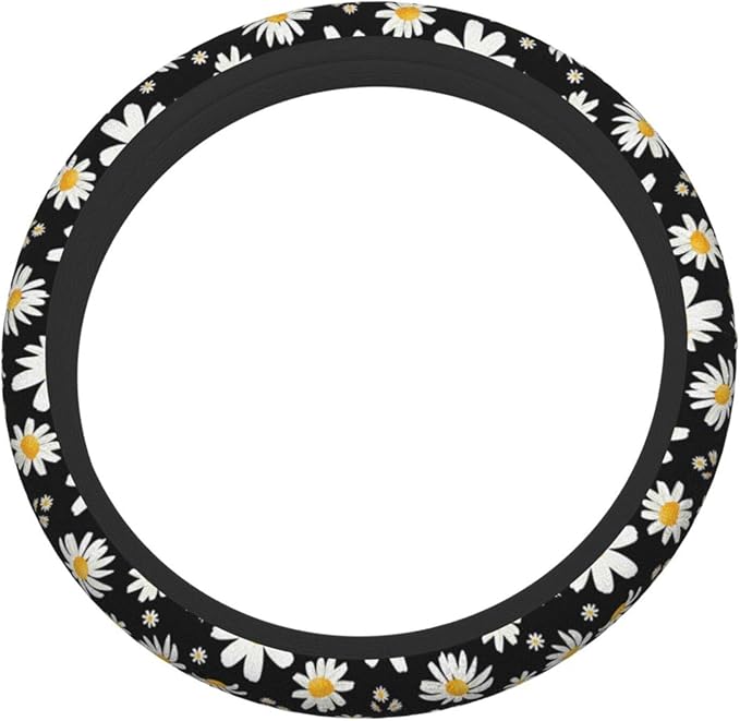 Cute Daisy Flowers Universal 15 Inch Steering Wheel Covers Non Slip Neoprene Car Wrap Cover for Adults