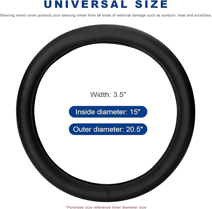 Car Steering Wheel Cover, Premium Leather Steering Wheel Sleeve with Anti-Slip Lining, Breathable Soft Auto Wheel Protector Interior Vehicle Accessories for Women Men