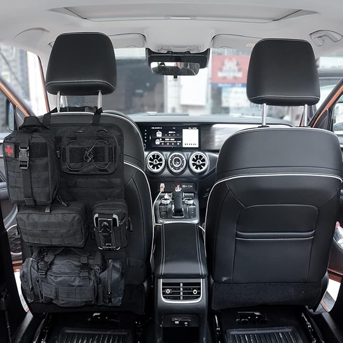 Universal Tactical Vehicle Back Seat Organizer with 5 Molle Pouch Molle Pouches Truck Seat Organizer Tactical Gear for Car Truck Ford Jeep Vehicle