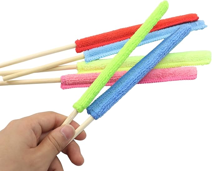 6 Pcs Microfiber Detail Duster Sticks, Mini Duster Crevice Cleaning Tool Kit for Car Air Vents, Home Blinds, Fans, Windows, Small Spaces, Gap Dust Cleaner