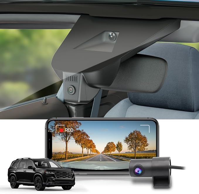 Fitcamx Front 2160P+Rear 1080P Dash Cam Adapts for Honda Pilot 2023-2025 EX-L Touring Elite Sport Trailsport LX Black Edition, OEM Style, Dual Loop Recording, WiFi & APP, G-Sensor, Easy to Set, 128GB
