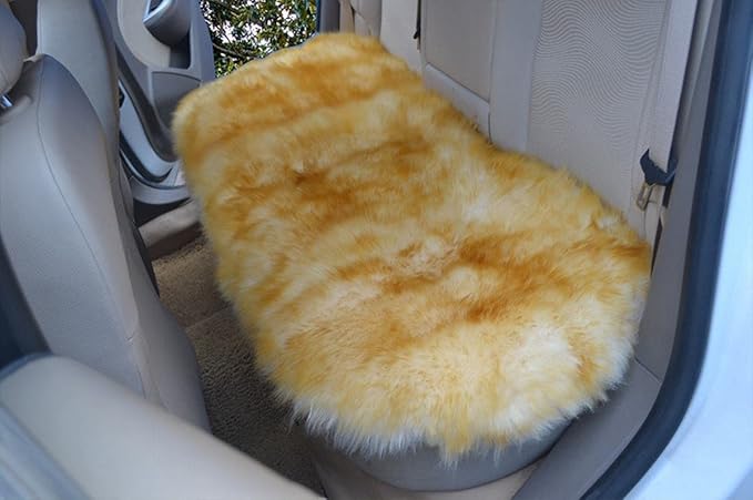 Winter Warmth: Universal Sheepskin Seat Cushion Cover - Natural Wool, for Cars, Trucks, SUVs & Vans - Cozy & Stylish Driving Companion Rear Brown Tips
