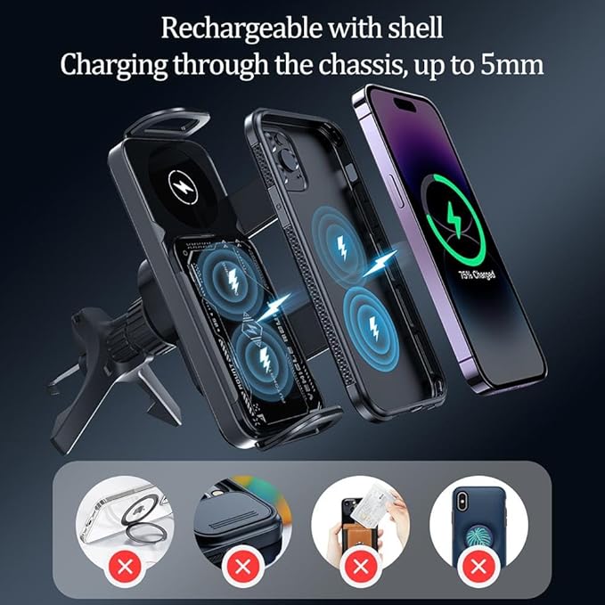 Wireless Charging Rotating Car Mount,Smart 2-in-1 Auto-Rotating Car Phone Holder & Wireless Charger,Foldable with 15W Fast Charging,Compatible with iPhone & Samsung Devices & Smartphone & Pad (Gray)