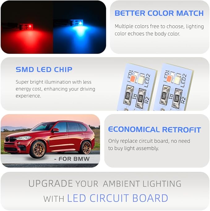 NJSBYL LED Ambient Lighting Circuit Board Replacement for B-MW X5 X6 X7 Series 2 3 4 5 7 M2 M3 M4 Pre-LCI LCI Blue-Red Courtesy Rear Pillar Front Seatback Atmosphere Module