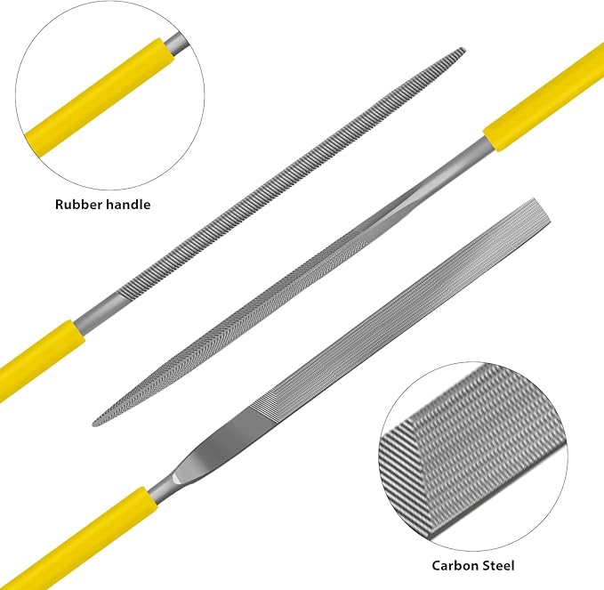 Needle File Set, 10 Pieces Hand Metal Files, Hardened Alloy Strength Steel Set Includes Flat, Round, Half-Round, Triangular, Square, Oval, Crossing, and Barrette File