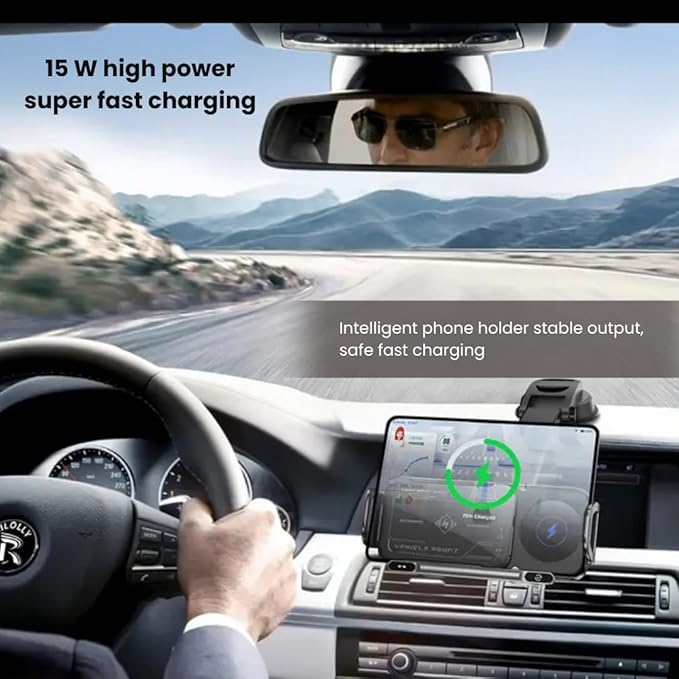 Wireless Car Charger Mount, Auto-Clamping Phone Holder with Fast Charging – Wireless Cell Phone Charging Car Mount for iPhone & Android (Dashboard Mount)