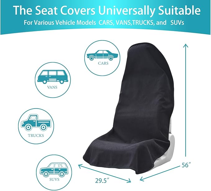 Car Seat Covers Universal Car Protective Front Seat Covers Washable Non-Slip Seat Protectors for Gym Workouts,Waterproof and Sweatproof Towel Seat Covers for Cars,Trucks, Jeeps (Black)