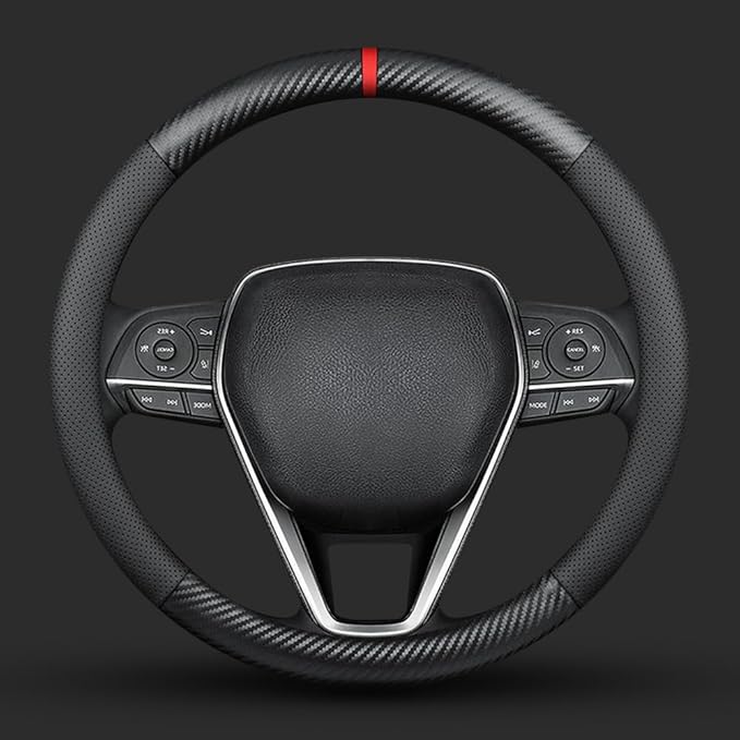 Carbon Fiber Leather car Steering Wheel Cover, Comfortable and Anti-Skid, Universal 15 inch (Black)