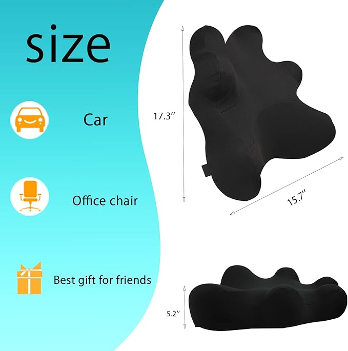 Lumbar Support Pillow for Ofiice Chair, Patented Ergonomic Back Support for Back Pain Relief with Adjustable Strap, Lumbar Support Pillow Relieving Lumbar Muscle Strain (Black)