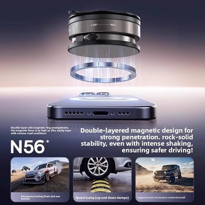 Upgraded adjustable vacuum magnetic car phone holder, strongest suction cup phone holder, 360° foldable car holder, suitable for cars/mirrors/smooth surface, compatible with iPhone and Android (black)