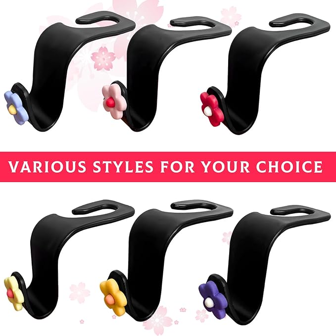 4 PCS Car Seat Headrest Hook, Plastic Headrest Hooks with Adhesive Flower, Auto Back Seat Hanger Storage Hook for Grocery Bag Purse Handbag Umbrella, Car Accessories (Dark Yellow)