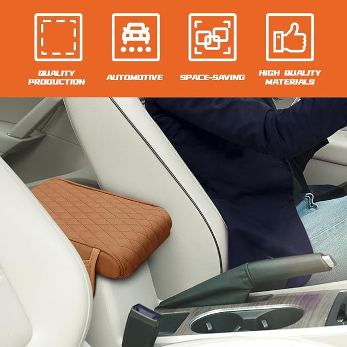 Car Center Console Cover, Napa Leather Car Armrest Cushion with Side Pockets, Memory Foam Auto Armrest Seat Box Mat, Universal Interior Armrest Protective Cover Accessories for Most Vehicle
