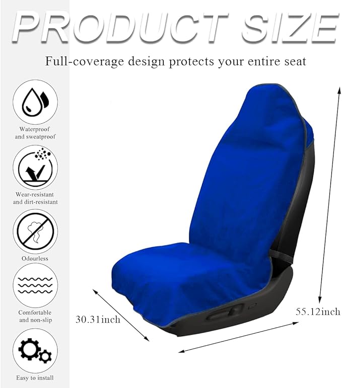 Waterproof Car Towel Seat Cover, Sweating Non-Slip Premium Towel Carseat Cover Protector, Universal Soft Machine Washable Car Truck SUV Front Seat Cover for Gym Workout Beach Hiking (Blue)