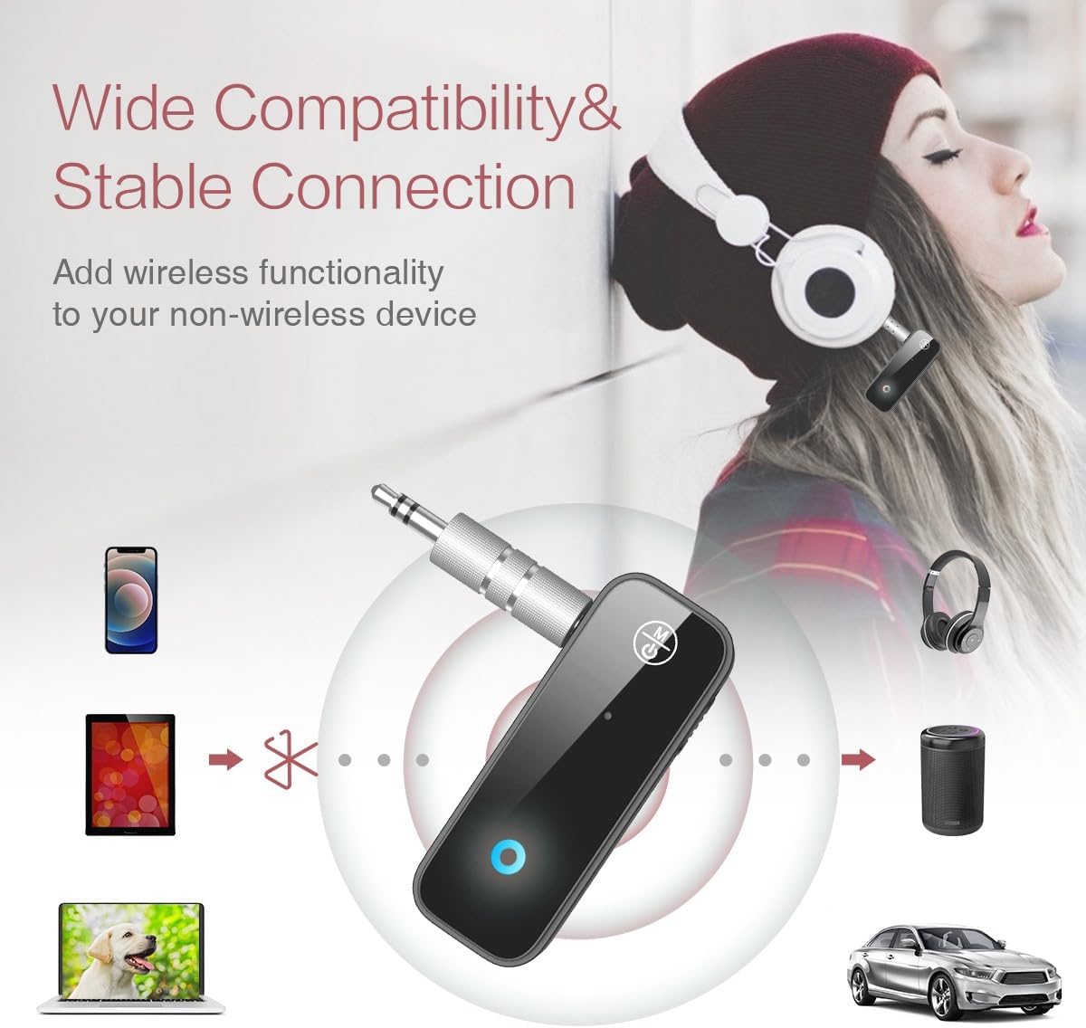 LOFICOPER Bluetooth Aux Adapter for Car, 2 in 1 Wireless Transmitter Receiver With 3.5mm Aux Port, for TV, Headphones, Speakers