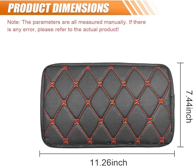 Leather Center Console Cover for Cars, Waterproof Arm Rest Box Protective Cover Car Center Console Cushion Pad, Universal Middle Console Armrest Pad Cover for Most Vehicles (Black/Red)