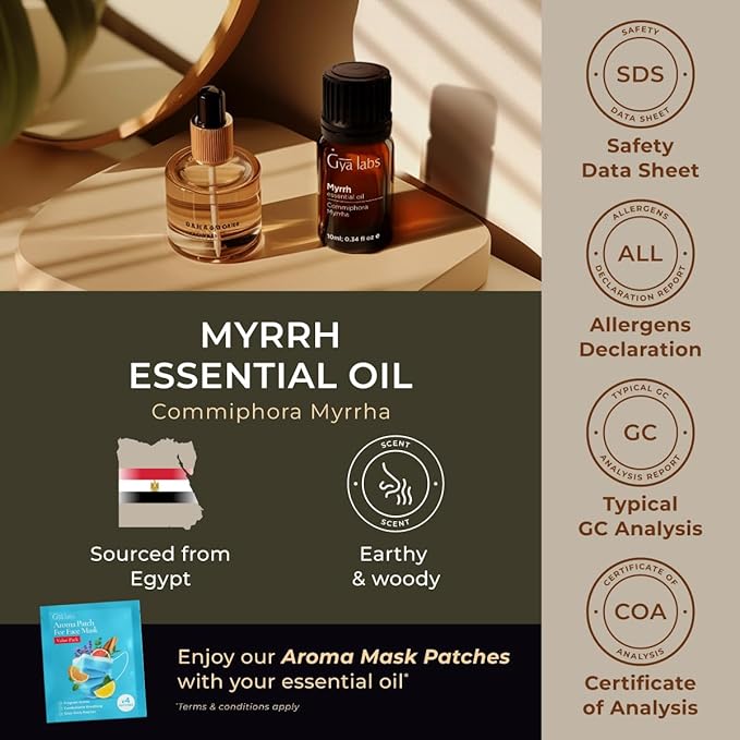 100% Pure Myrrh Essential Oil - 0.34 Fl Oz - Myrrh Oil for Hair, Skin, Diffuser, Aromatherapy & DIY Candle Making Scent