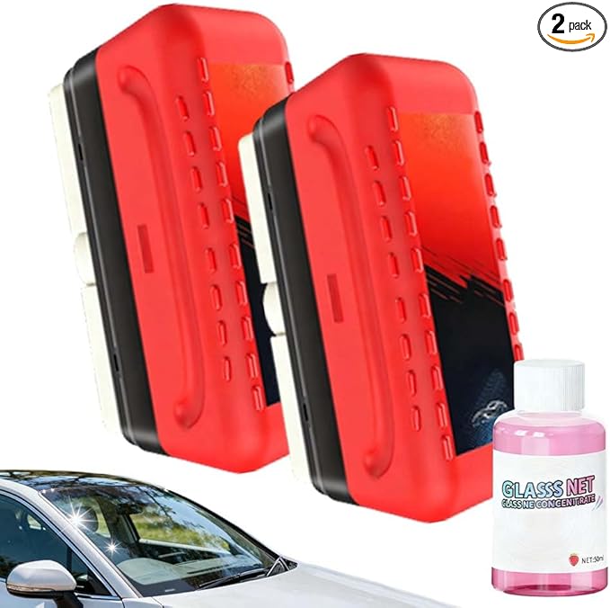 Automotive Oil Film Cleaning Brush, 2025 Upgraded Car Windshield Glass Cleaner for Car Windows, Glass Oil Film Remover Cleaning Board, Anti-Rain Fog, Improves Clarity (2 Set)