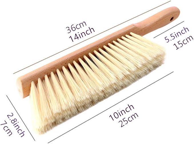 Soft Bristle Hand Broom Wooden Handle Foxtail Bench Brush for Furniture Bed Sofa Fireplace Ash Cleaning, 14 Inch Long (2pcs Yellow)