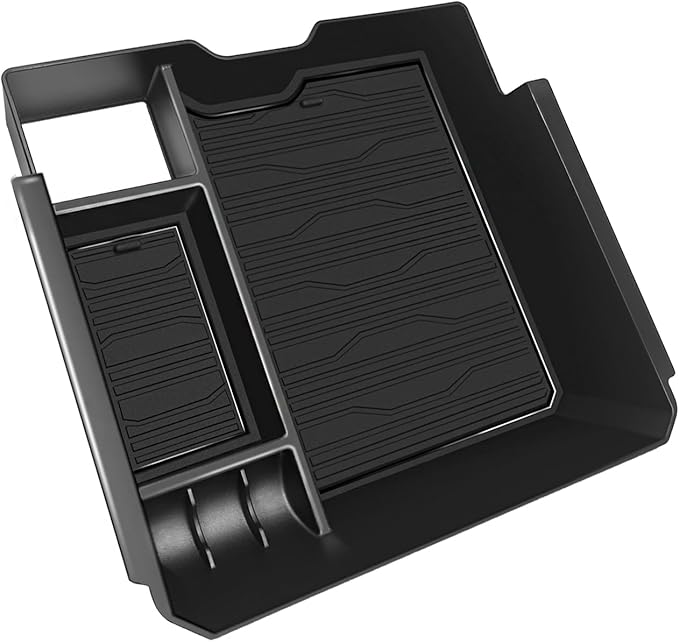 Muslogy Center Console Organizer Compatible with Ford Ranger XL XLT Lariat 2024 2025 2026 & Raptor Accessories Middle Console Storage Box Insert Tray ABS Material Divider with Insert Mats (Black)